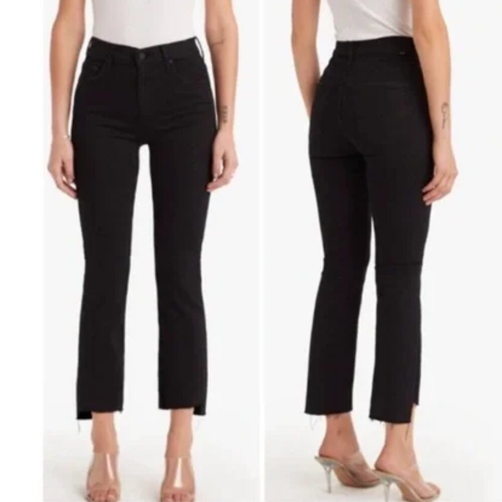 MOTHER Insider Crop Step Fray Jeans Women's 29 Not Guilty Black Wash Raw Hem